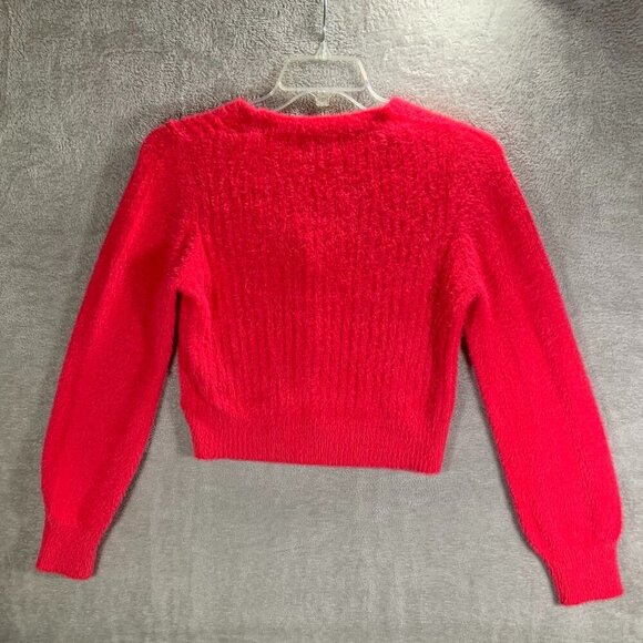 Jessica Simpson Cardigan Women's Medium Hot Pink Fuzzy Barbiecore Artsy Kawaii - Picture 2 of 10